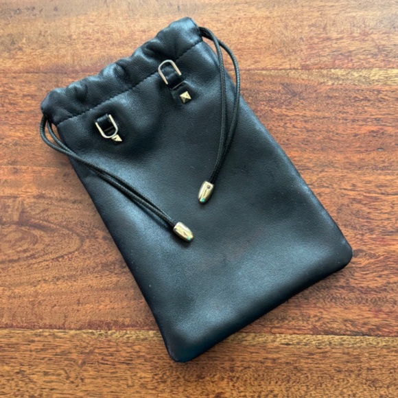 BANDOLIER Drawstring Pouch  & Strap - Top Grain Leather Black/Gold with Strap - Picture 4 of 9